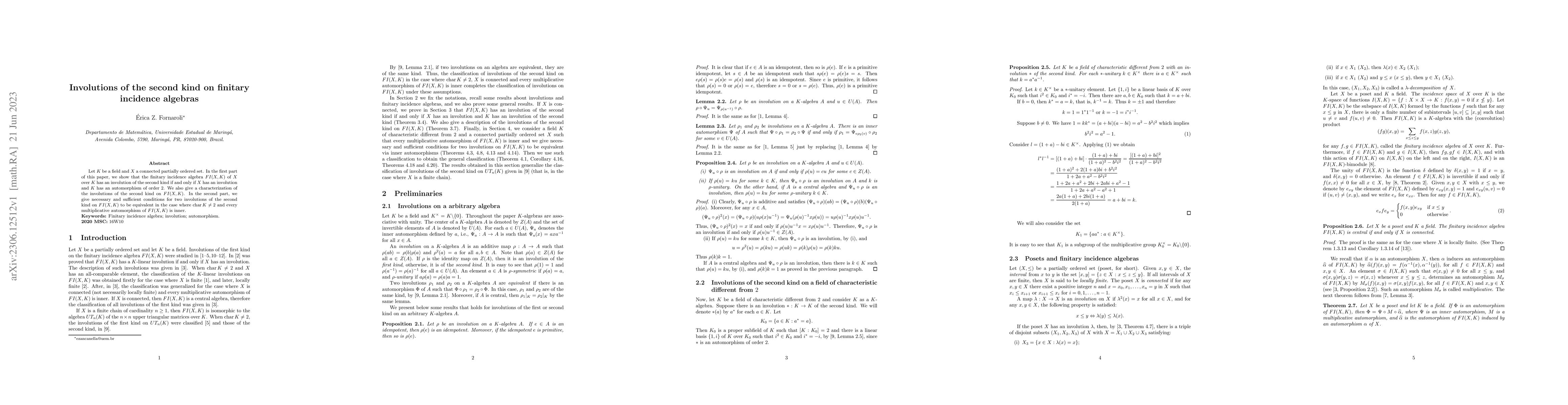 Thumbnail for Involutions of the second kind on finitary incidence algebras