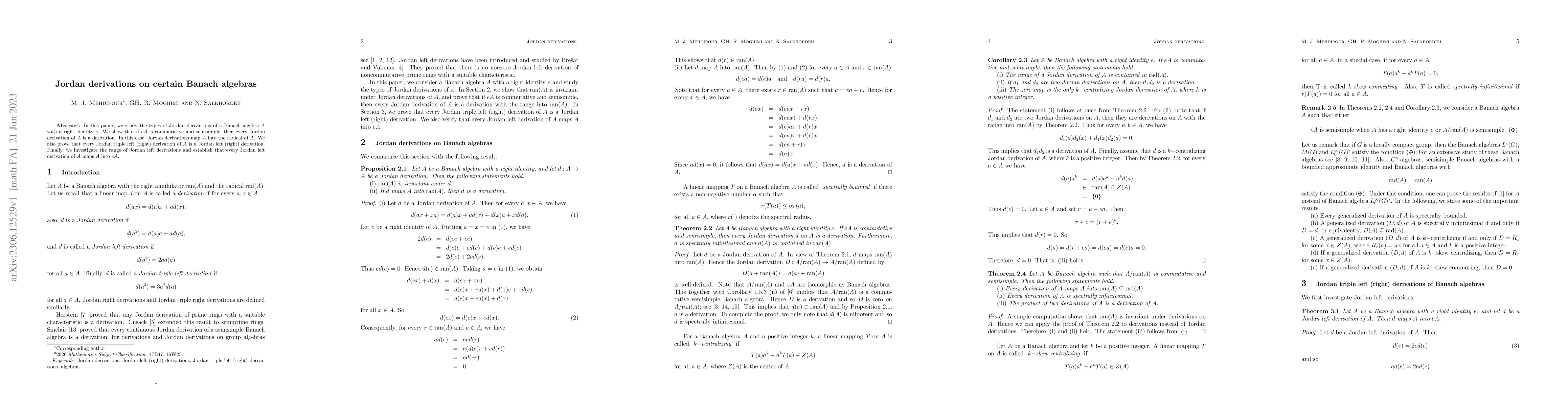 Thumbnail for Jordan derivations on certain Banach algebras
