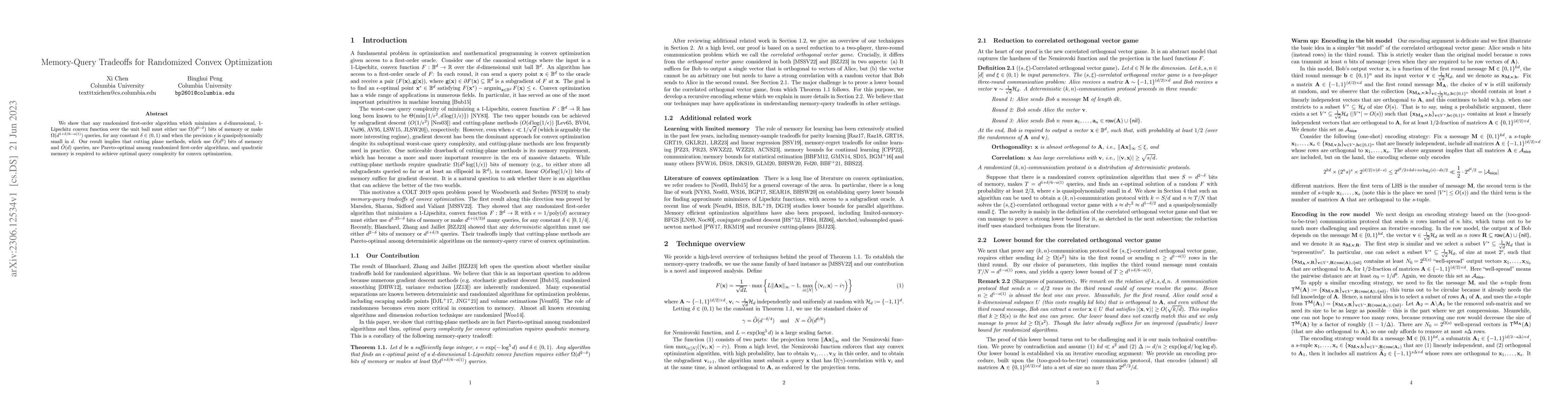 Thumbnail for Memory-Query Tradeoffs for Randomized Convex Optimization