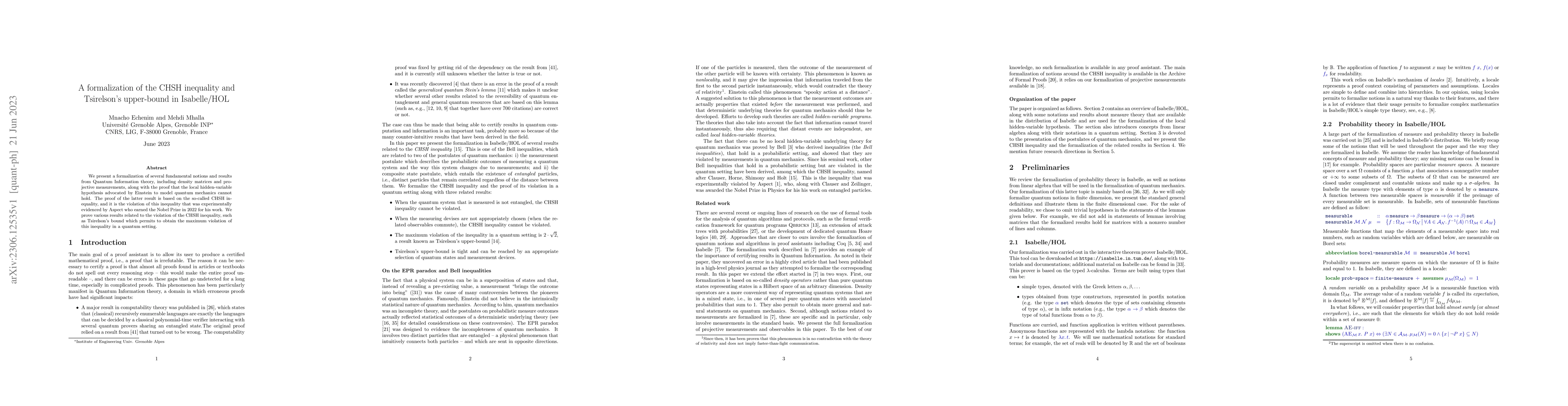 Thumbnail for A formalization of the CHSH inequality and Tsirelson's upper-bound in
  Isabelle/HOL