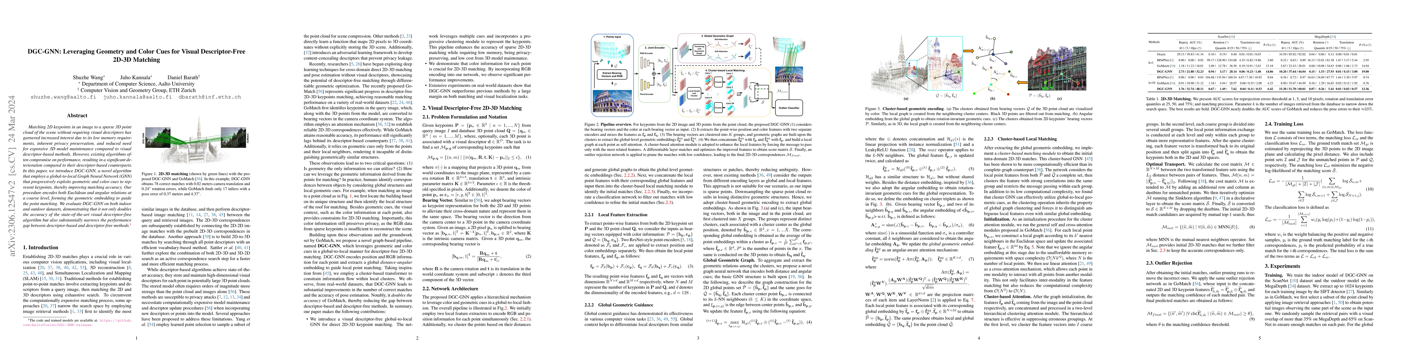 Thumbnail for DGC-GNN: Leveraging Geometry and Color Cues for Visual Descriptor-Free
  2D-3D Matching