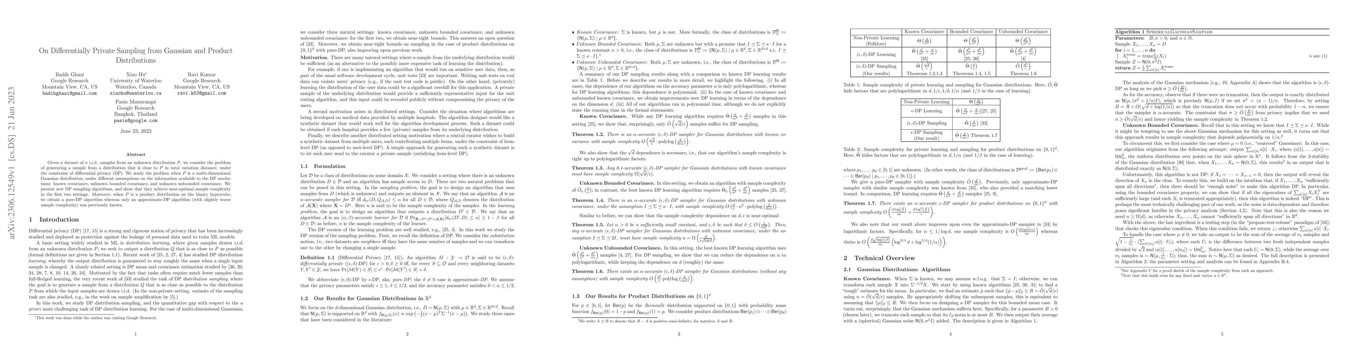 Thumbnail for On Differentially Private Sampling from Gaussian and Product
  Distributions
