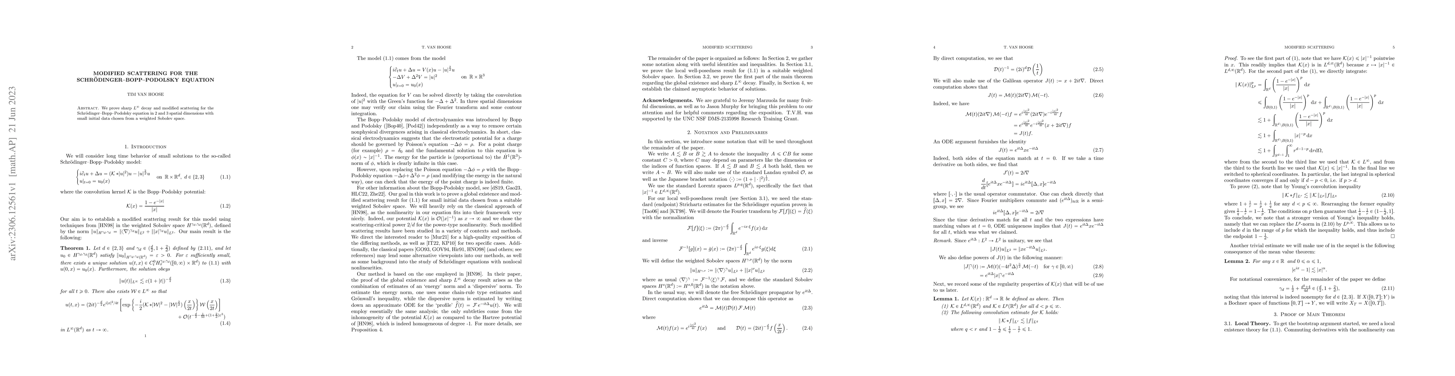 Thumbnail for Modified Scattering for the Schr\"odinger-Bopp-Podolsky Equation