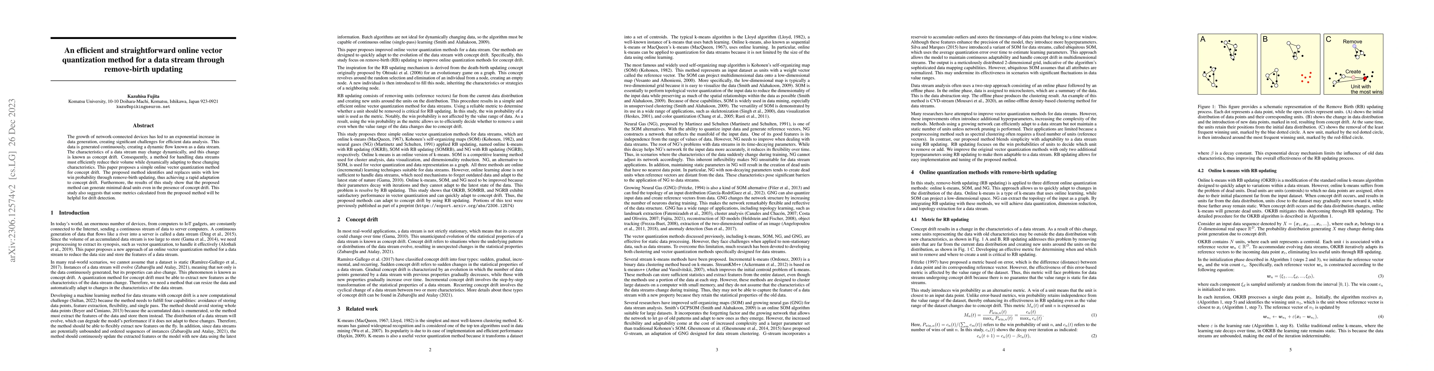 Thumbnail for An efficient and straightforward online quantization method for a data
  stream through remove-birth updating