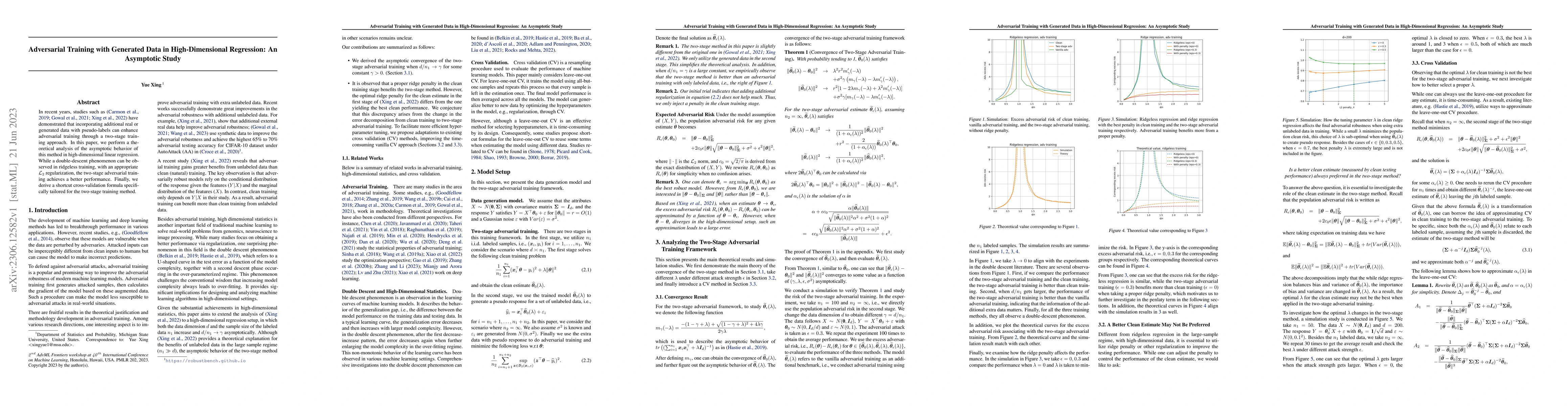 Thumbnail for Adversarial Training with Generated Data in High-Dimensional Regression:
  An Asymptotic Study