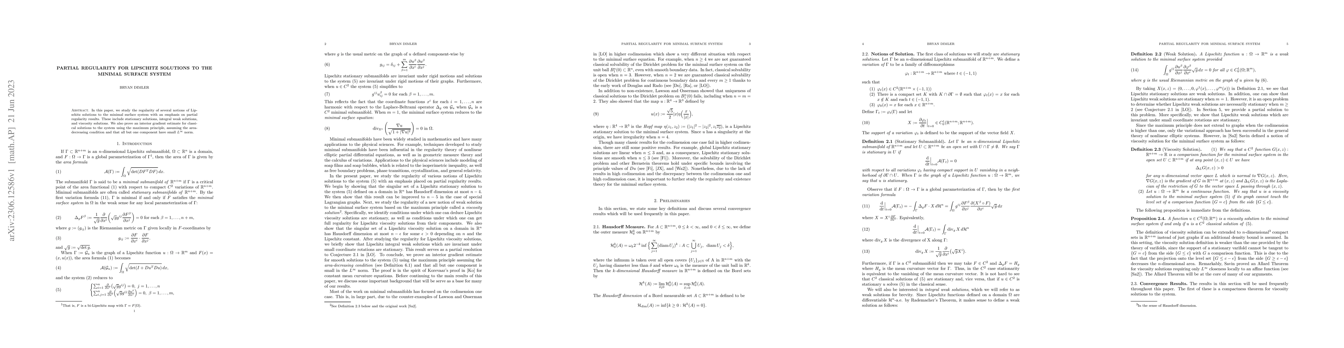 Thumbnail for Partial regularity for Lipschitz solutions to the minimal surface system
