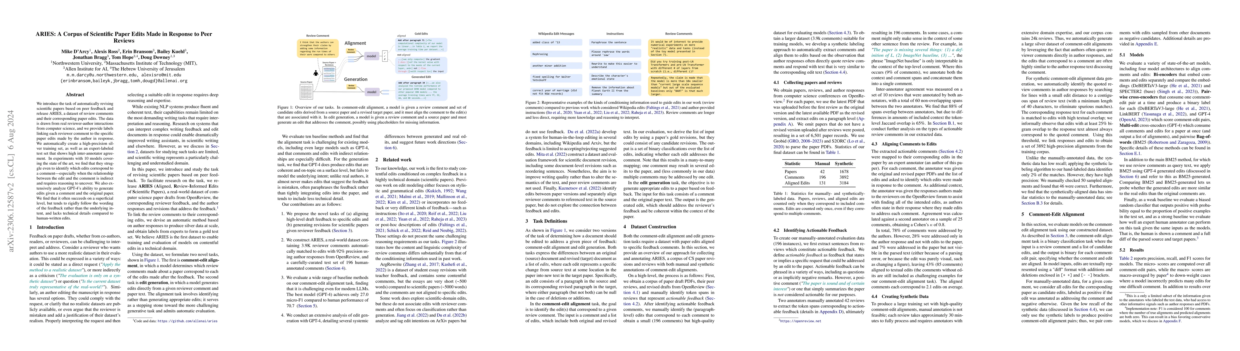 Thumbnail for ARIES: A Corpus of Scientific Paper Edits Made in Response to Peer
  Reviews