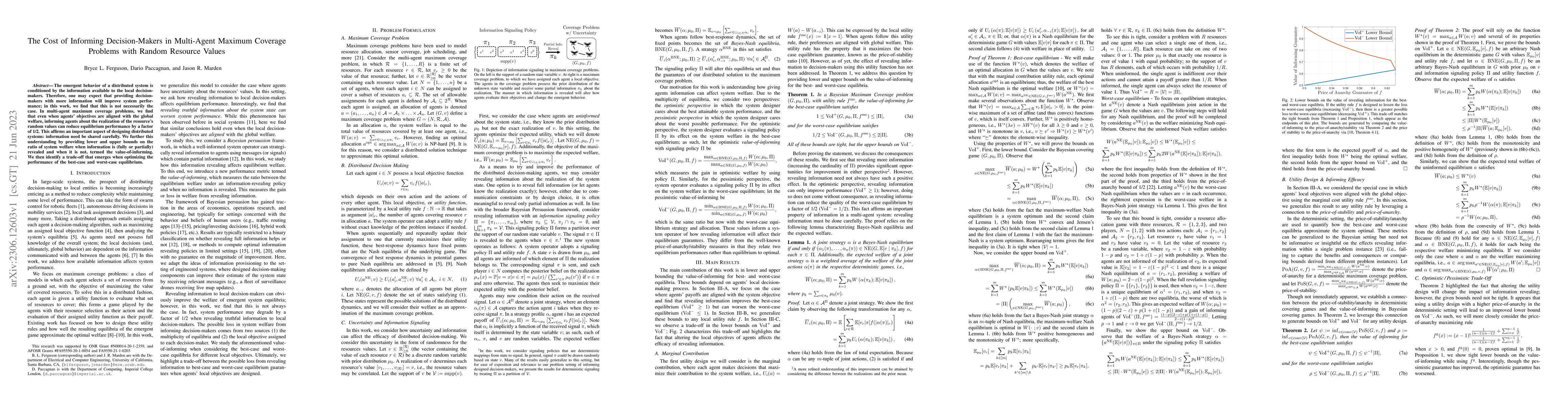 Thumbnail for The Cost of Informing Decision-Makers in Multi-Agent Maximum Coverage
  Problems with Random Resource Values