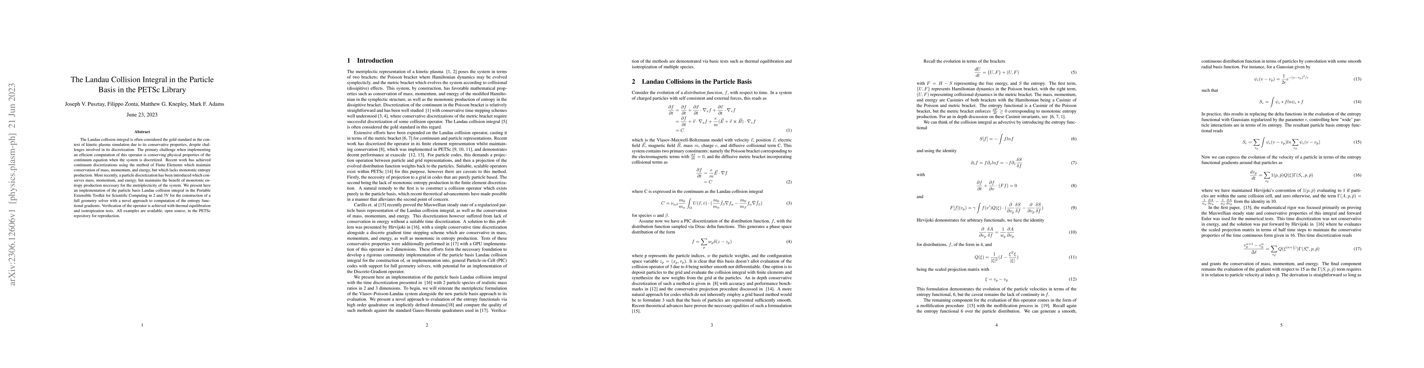 Thumbnail for The Landau Collision Integral in the Particle Basis in the PETSc Library