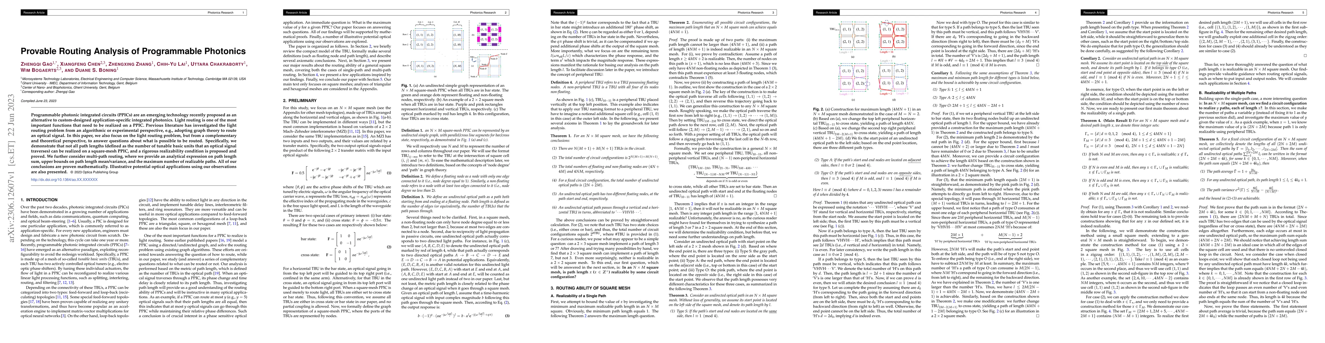 Thumbnail for Provable Routing Analysis of Programmable Photonics