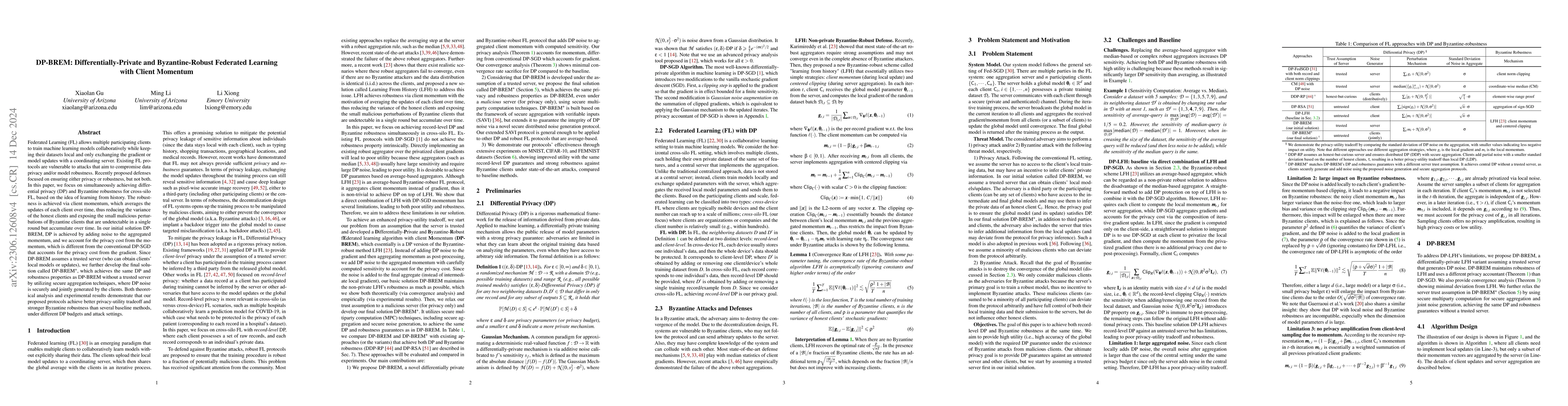 Thumbnail for DP-BREM: Differentially-Private and Byzantine-Robust Federated Learning
  with Client Momentum