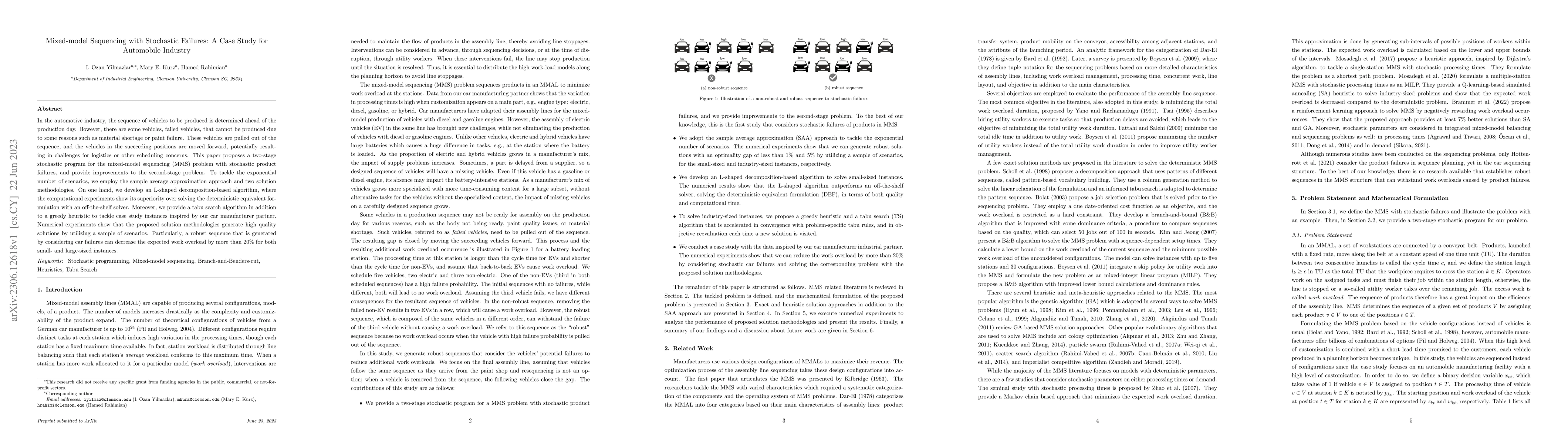Thumbnail for Mixed-model Sequencing with Stochastic Failures: A Case Study for
  Automobile Industry