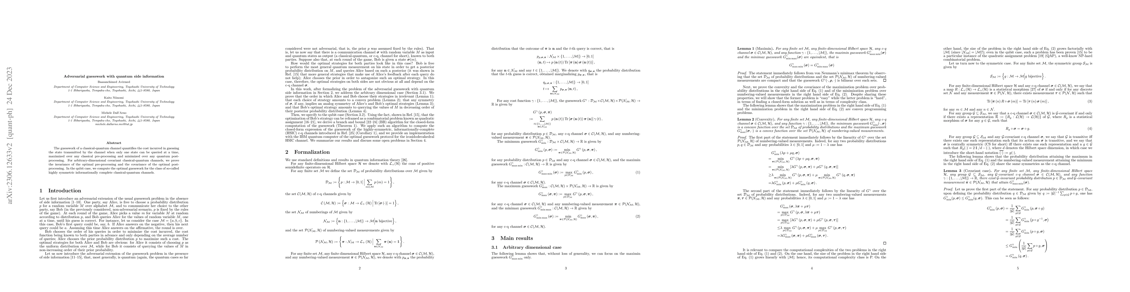 Thumbnail for Adversarial guesswork with quantum side information