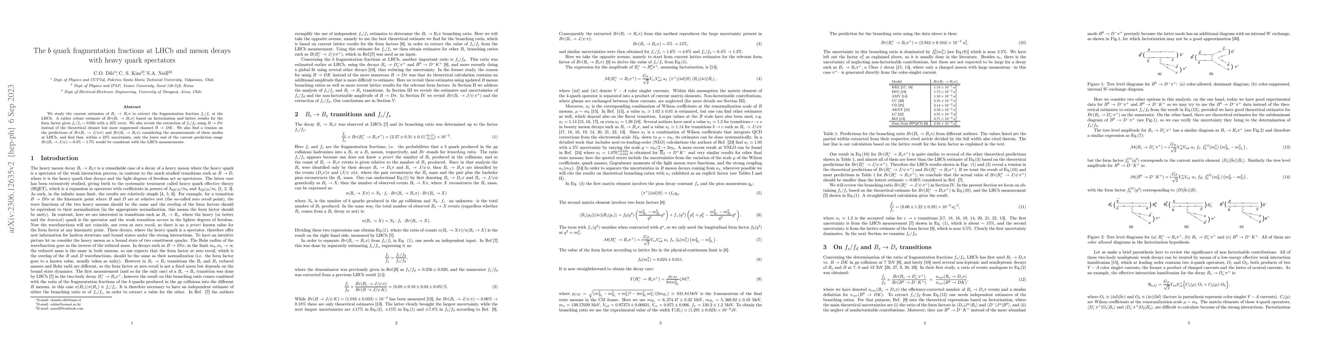 Thumbnail for The $b$ quark fragmentation fractions at LHCb and meson decays with
  heavy quark spectators