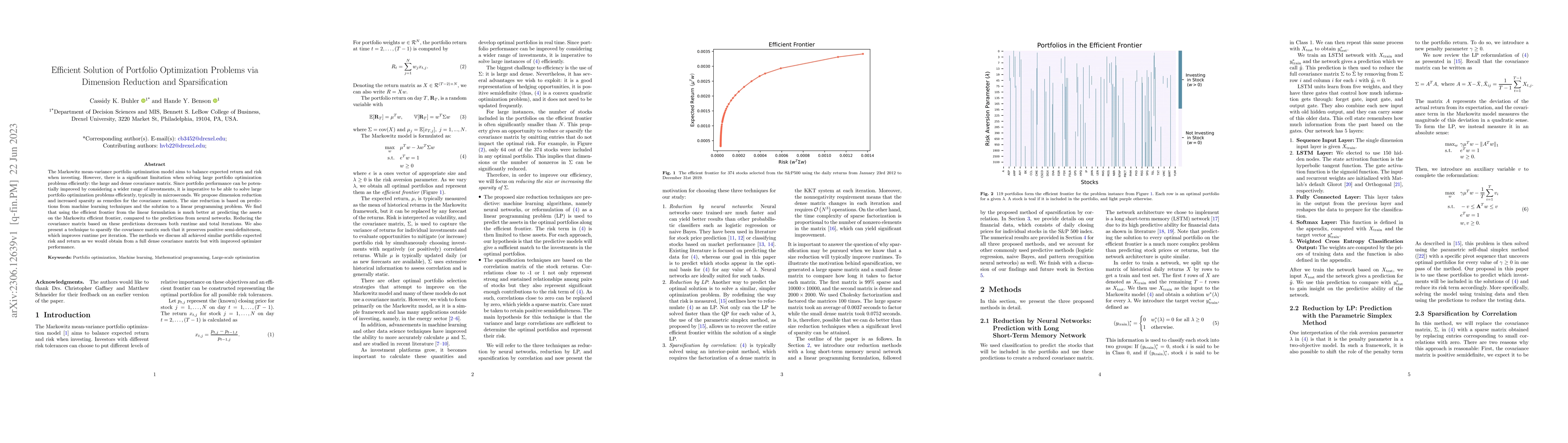 Thumbnail for Efficient Solution of Portfolio Optimization Problems via Dimension
  Reduction and Sparsification