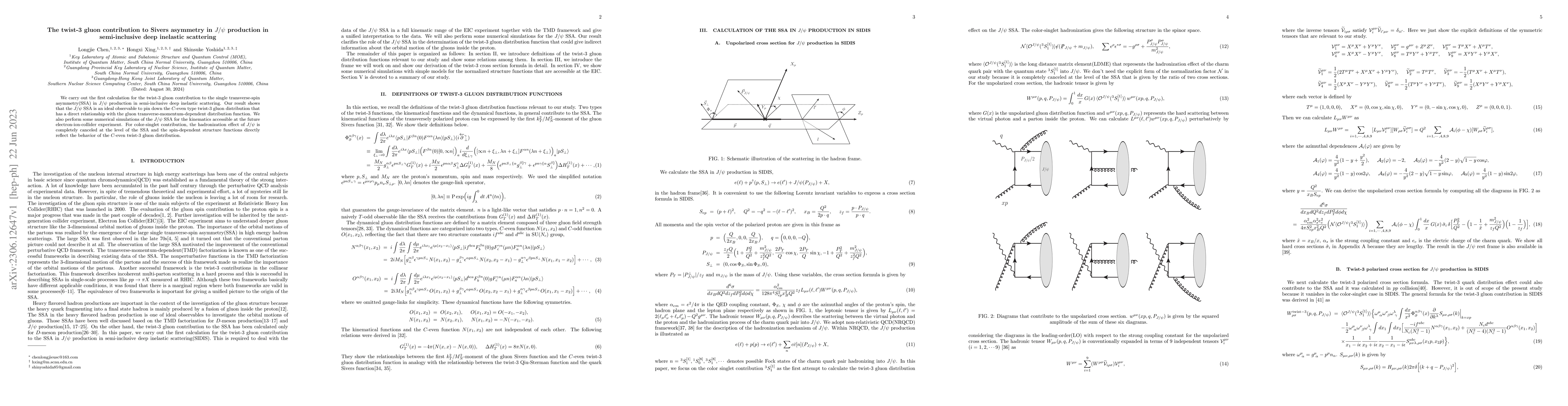 Thumbnail for The twist-3 gluon contribution to Sivers asymmetry in $J/\psi$
  production in semi-inclusive deep inelastic scattering