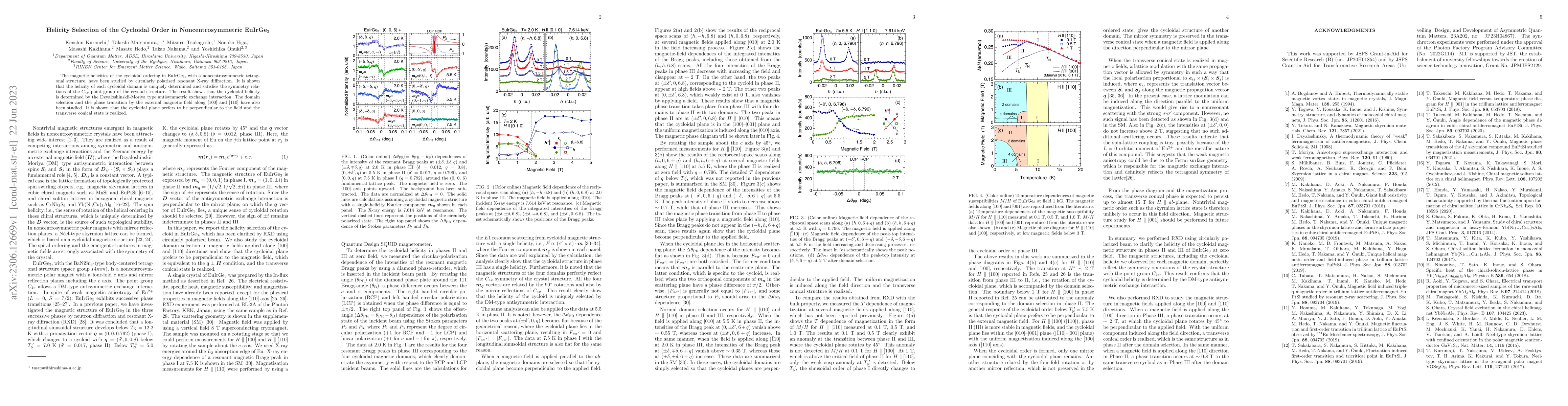 Thumbnail for Helicity Selection of the Cycloidal Order in Noncentrosymmetric
  EuIrGe$_3$