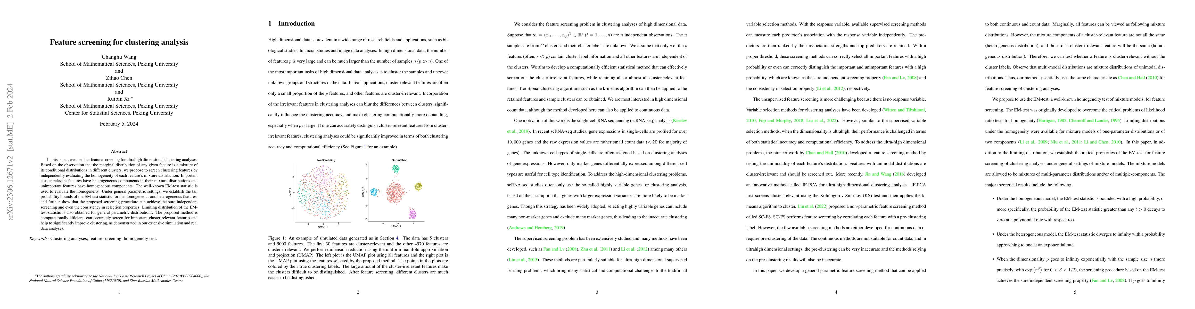 Thumbnail for Feature screening for clustering analysis