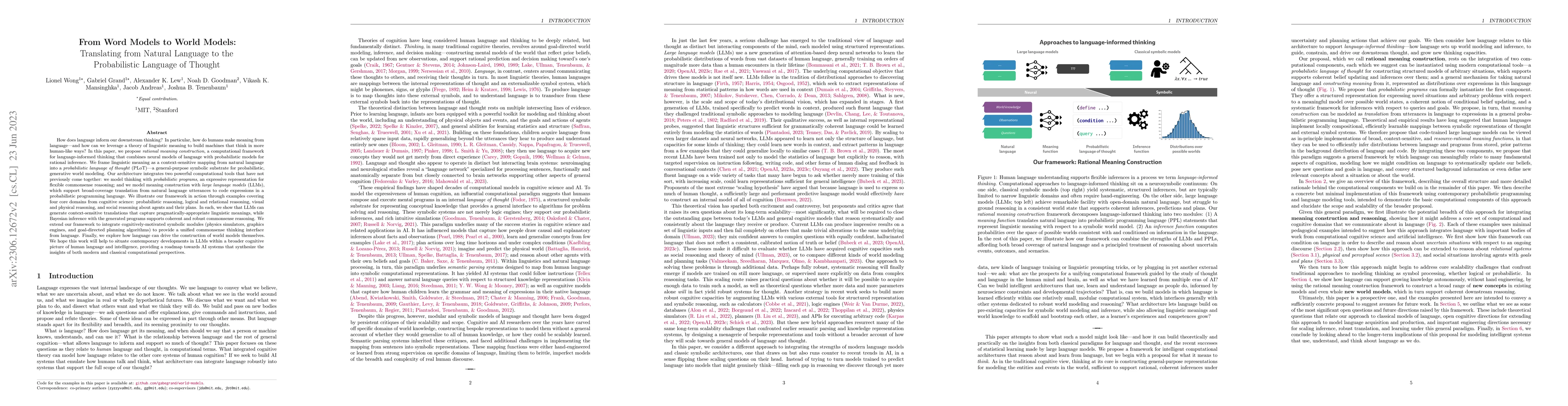 Thumbnail for From Word Models to World Models: Translating from Natural Language to
  the Probabilistic Language of Thought