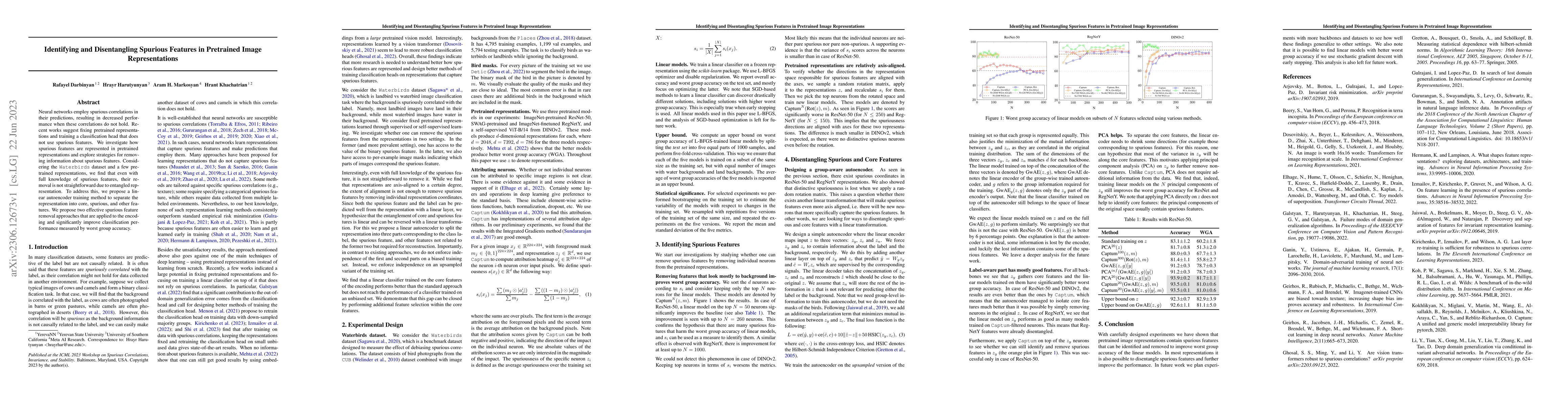 Thumbnail for Identifying and Disentangling Spurious Features in Pretrained Image
  Representations
