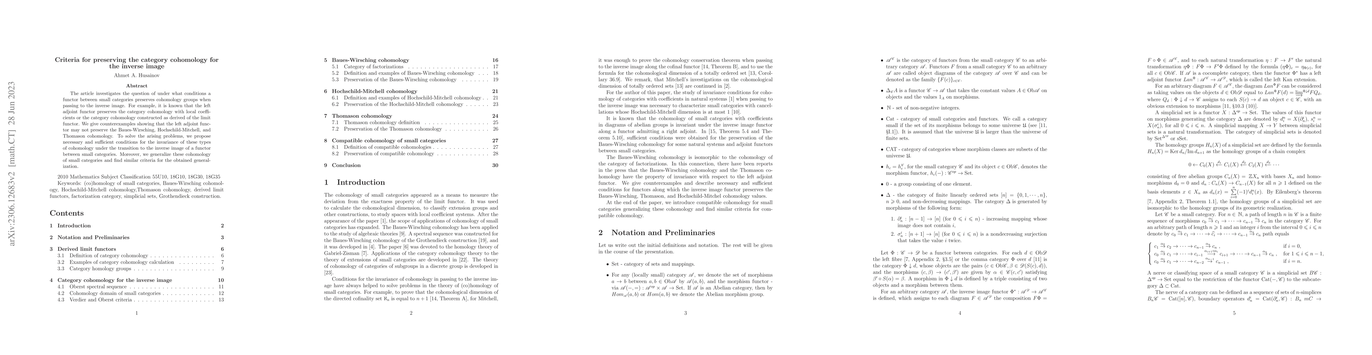 Thumbnail for Criteria for preserving the category cohomology for the inverse image