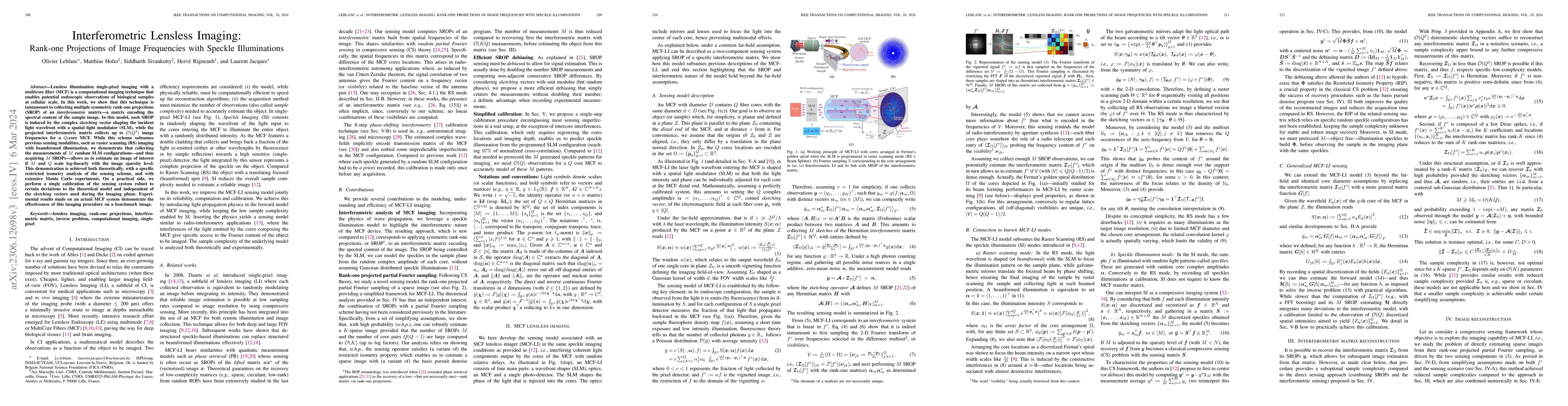 Thumbnail for Interferometric lensless imaging: rank-one projections of image
  frequencies with speckle illuminations
