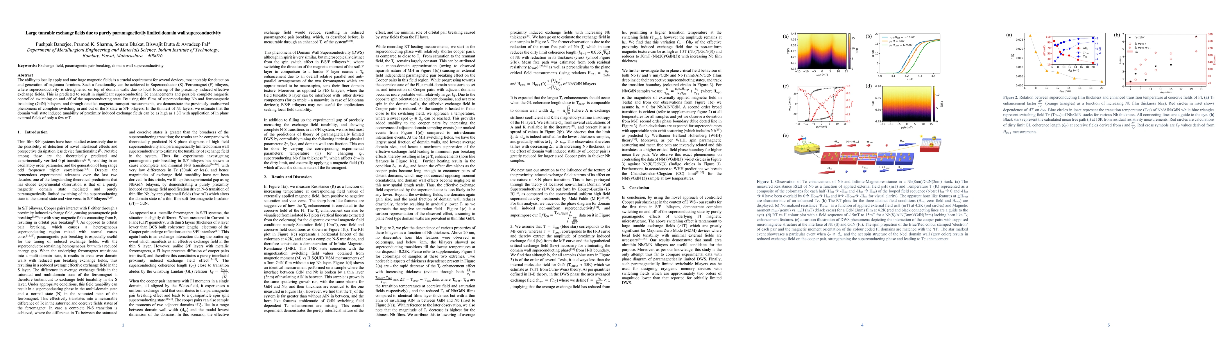 Thumbnail for Large tuneable exchange fields due to purely paramagnetically limited
  domain wall superconductivity
