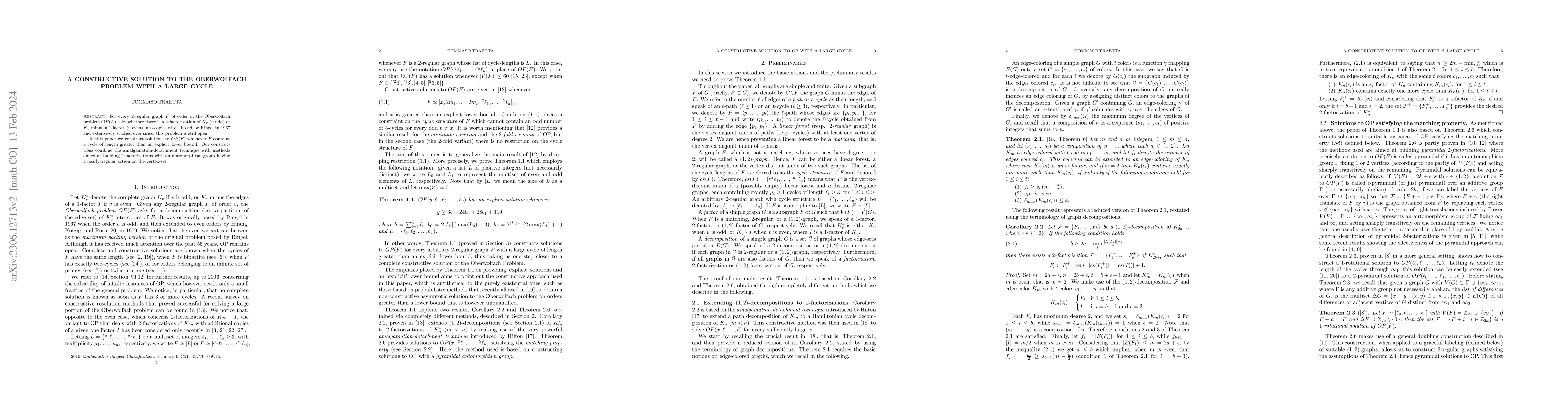 Thumbnail for A constructive solution to the Oberwolfach Problem with a large cycle