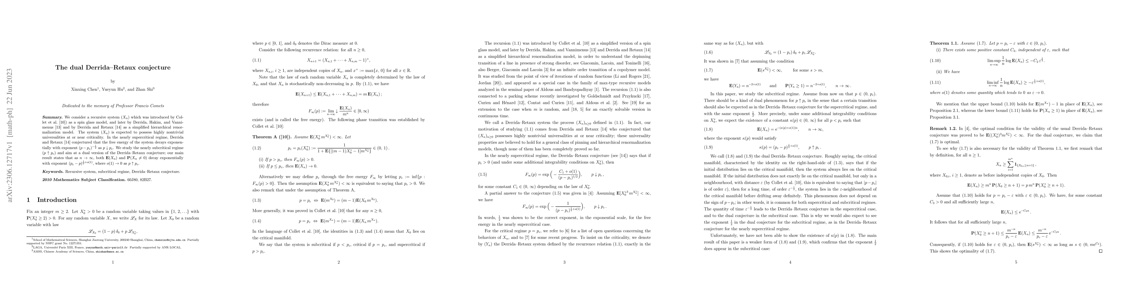 Thumbnail for The dual Derrida-Retaux conjecture