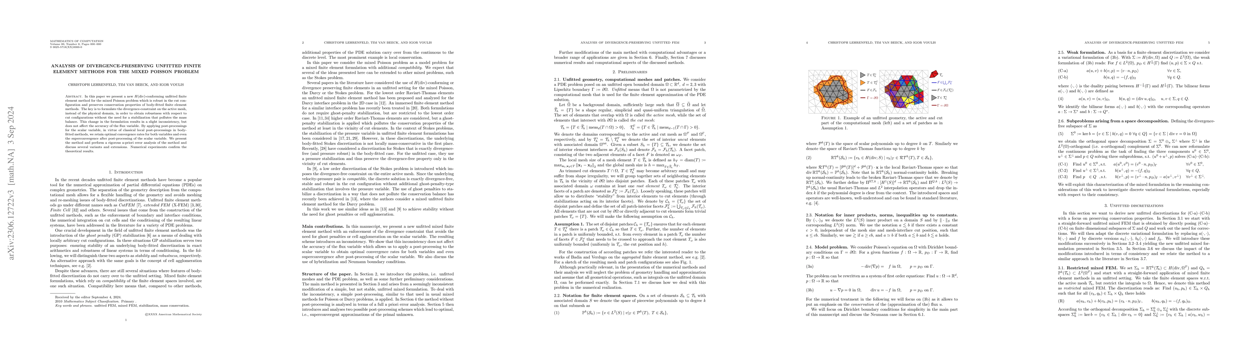 Thumbnail for Analysis of divergence-preserving unfitted finite element methods for
  the mixed Poisson problem
