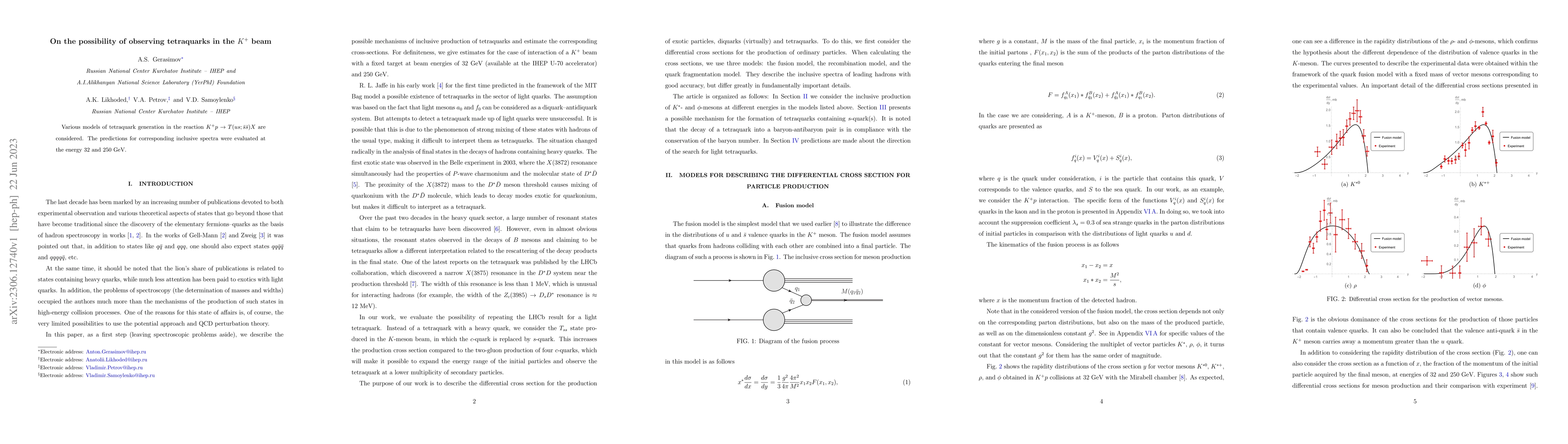 Thumbnail for On the possibility of observing tetraquarks in the K+ beam