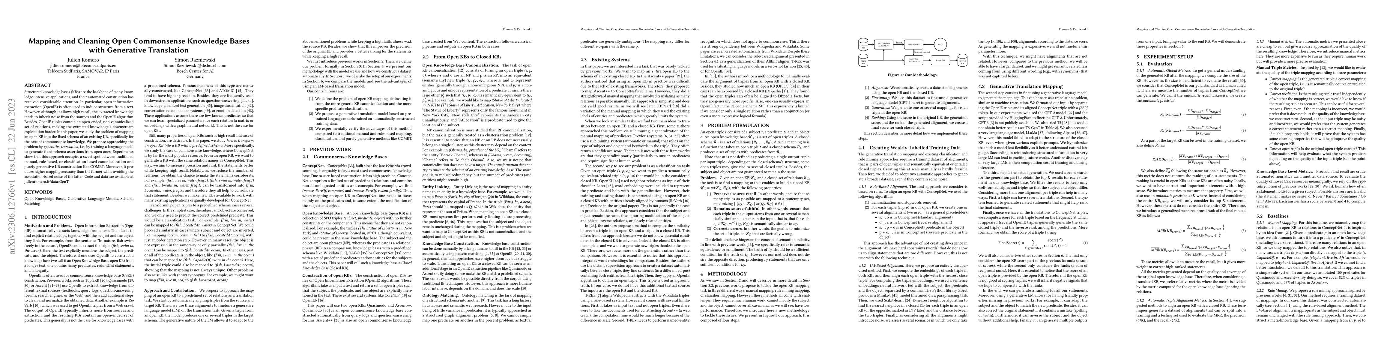 Thumbnail for Mapping and Cleaning Open Commonsense Knowledge Bases with Generative
  Translation