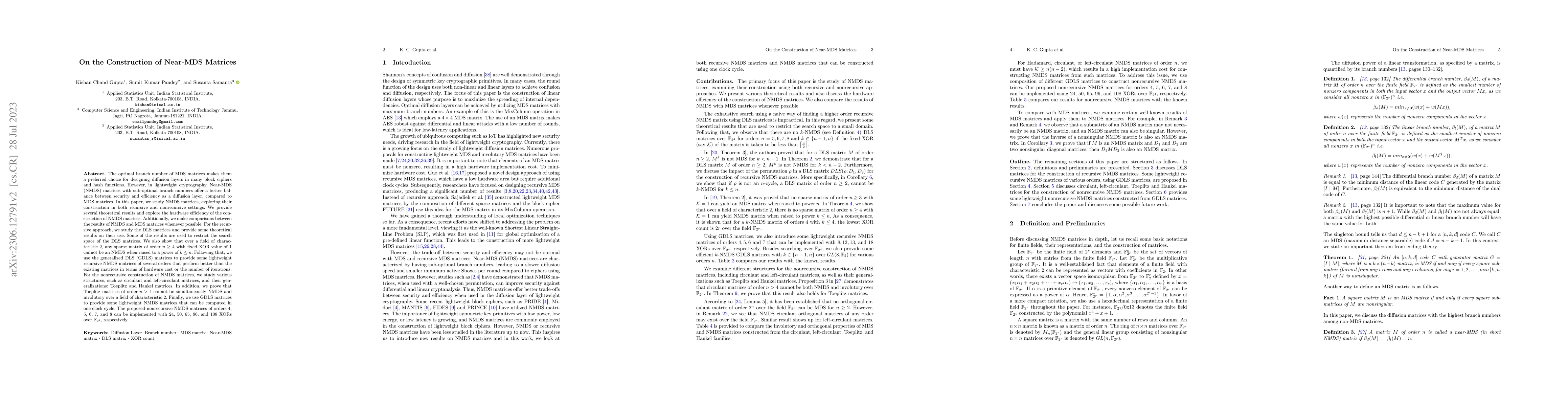 Thumbnail for On the Construction of Near-MDS Matrices