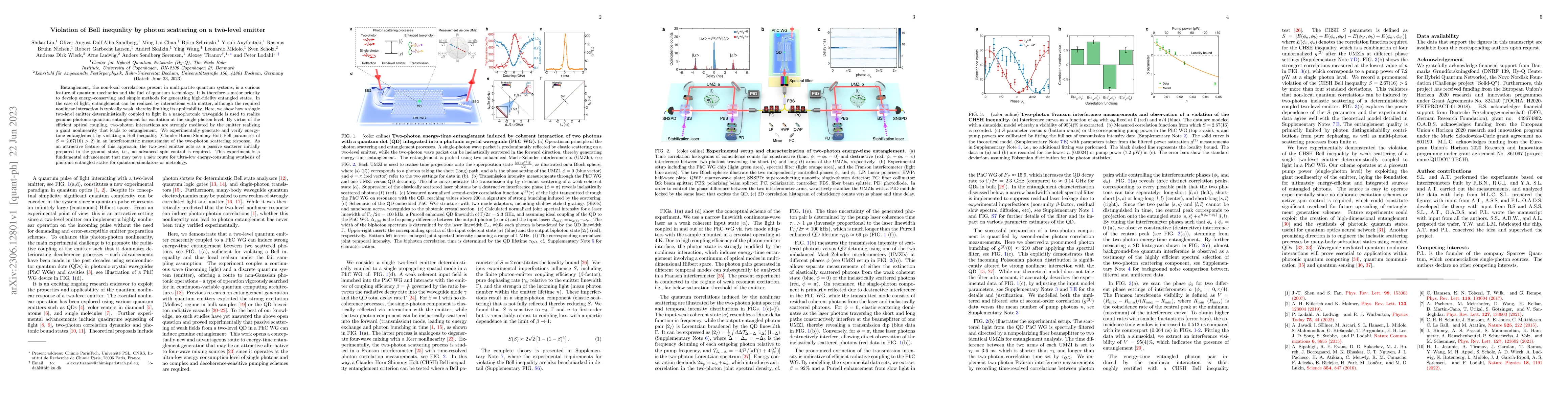 Thumbnail for Violation of Bell inequality by photon scattering on a two-level emitter