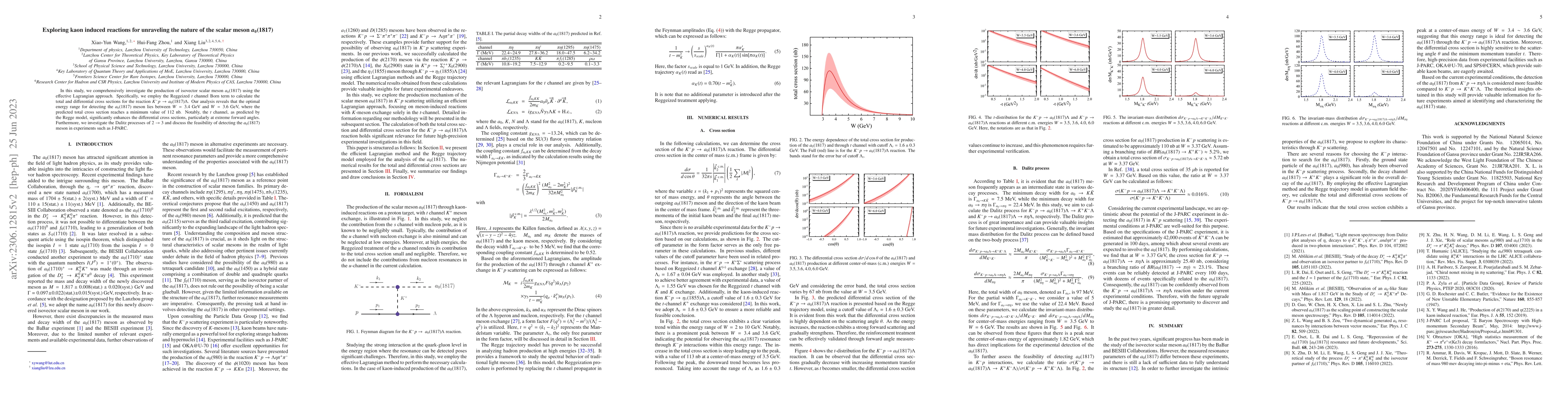 Thumbnail for Exploring kaon induced reactions for unraveling the nature of the scalar
  meson $a_0 (1817)$