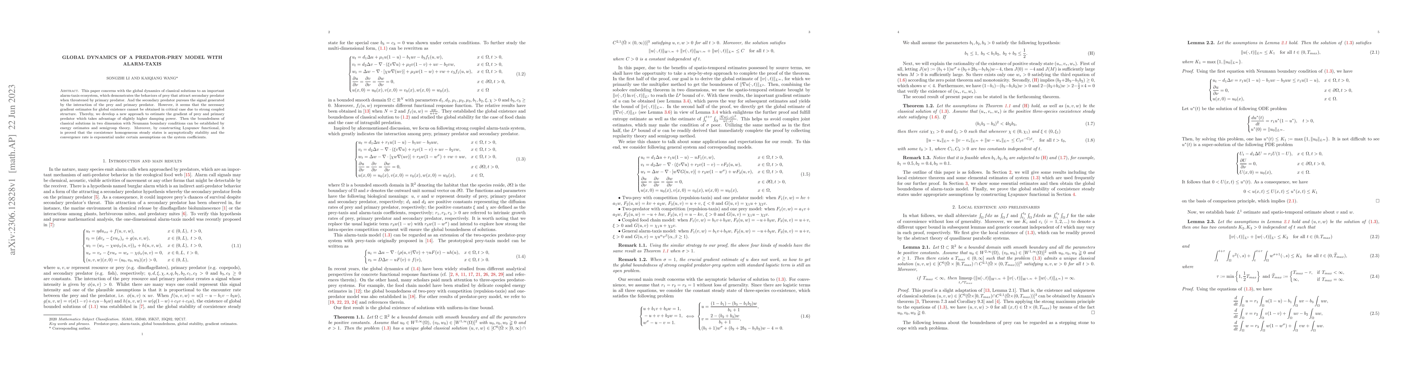 Thumbnail for Global dynamics of a predator-prey model with alarm-taxis