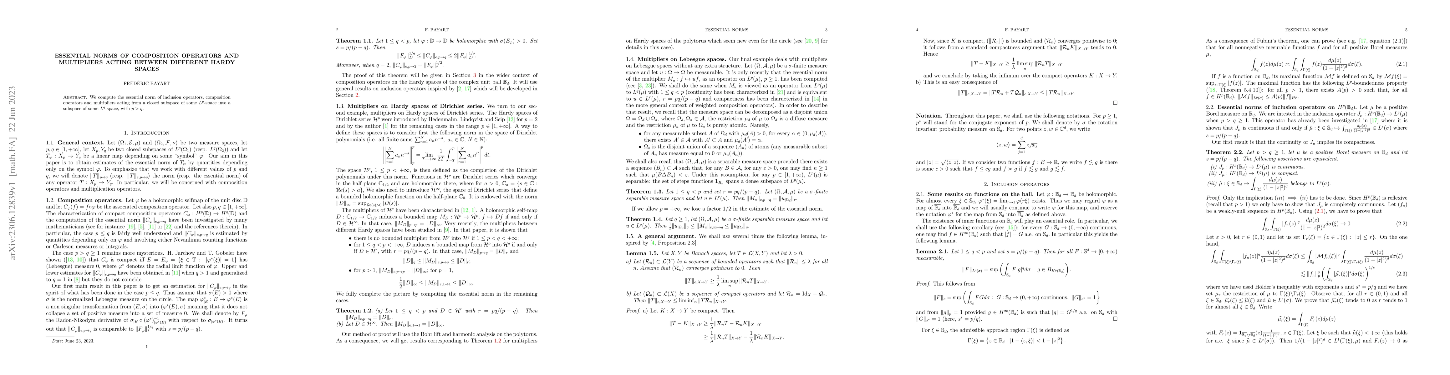 Thumbnail for Essential norms of composition operators and multipliers acting between
  different Hardy spaces