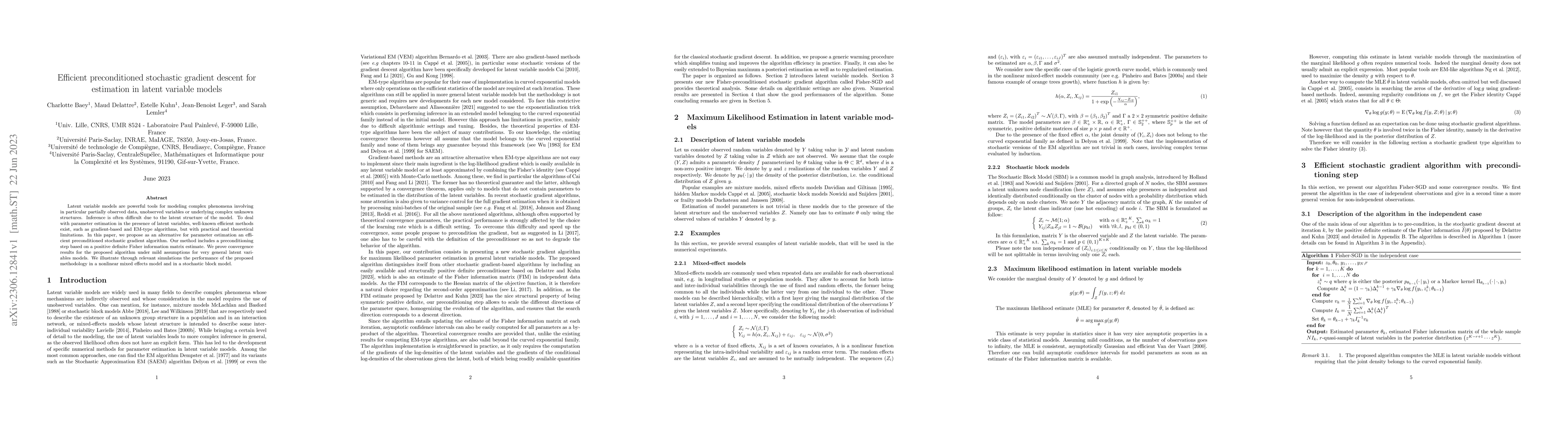 Thumbnail for Efficient preconditioned stochastic gradient descent for estimation in
  latent variable models