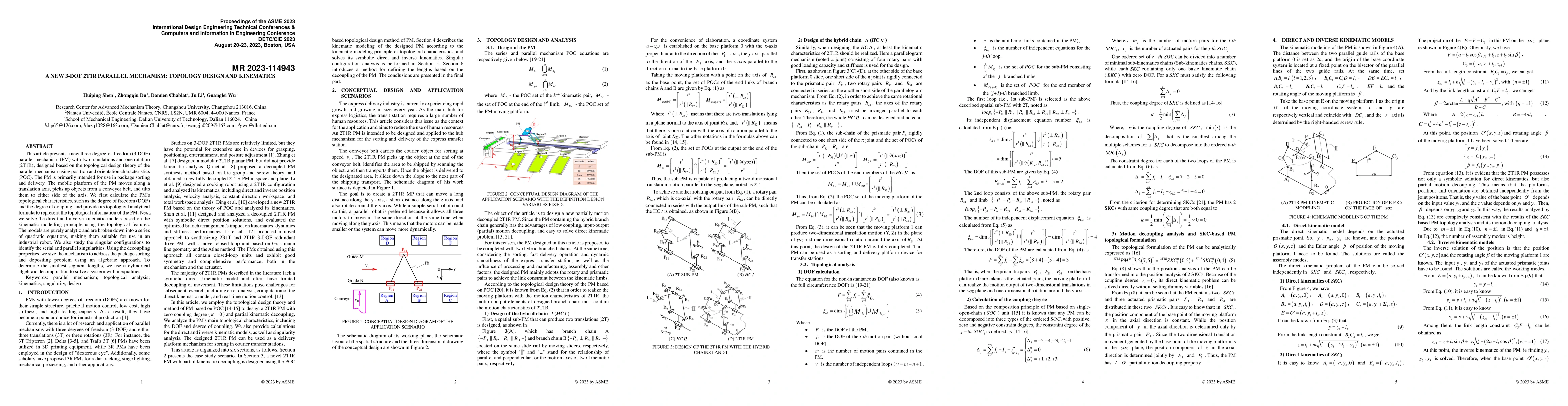 Thumbnail for A new 3-DOF 2T1R parallel mechanism: Topology design and kinematics