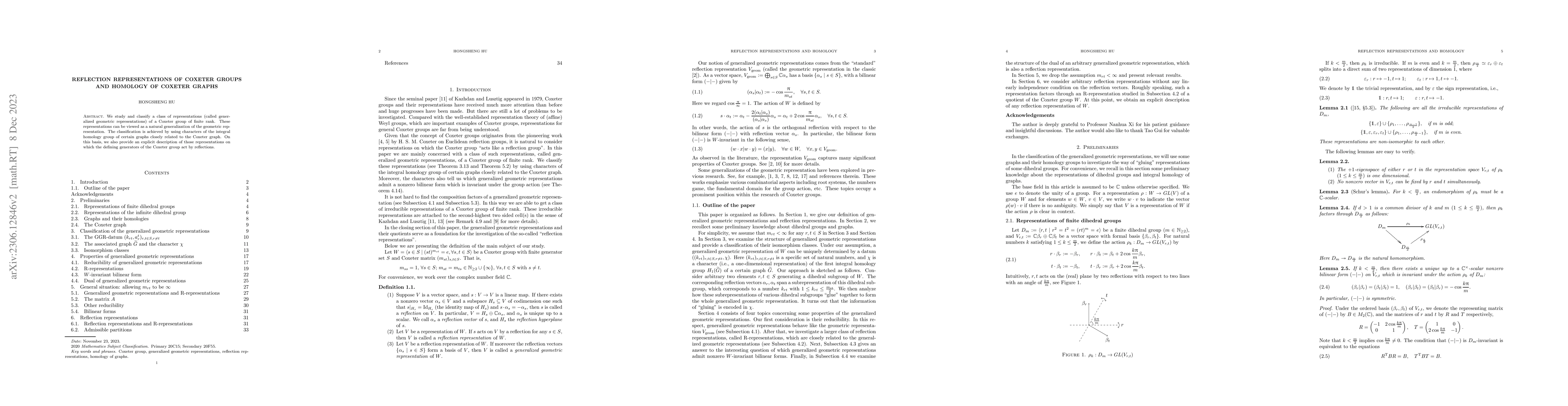 Thumbnail for Reflection Representations of Coxeter Groups and Homology of Coxeter
  Graphs