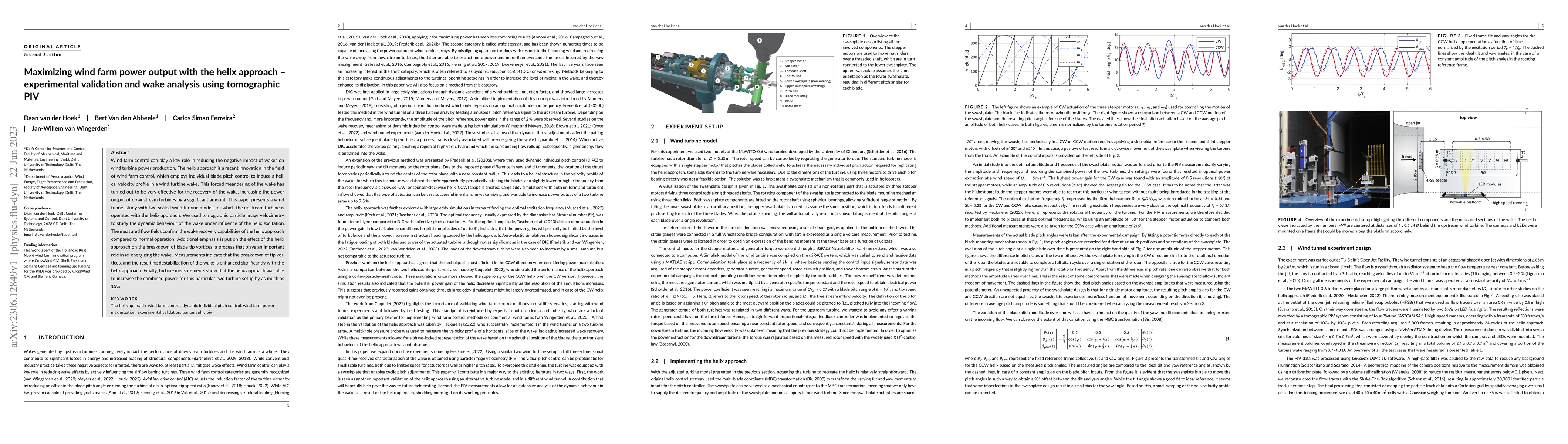 Thumbnail for Maximizing wind farm power output with the helix approach --
  experimental validation and wake analysis using tomographic PIV