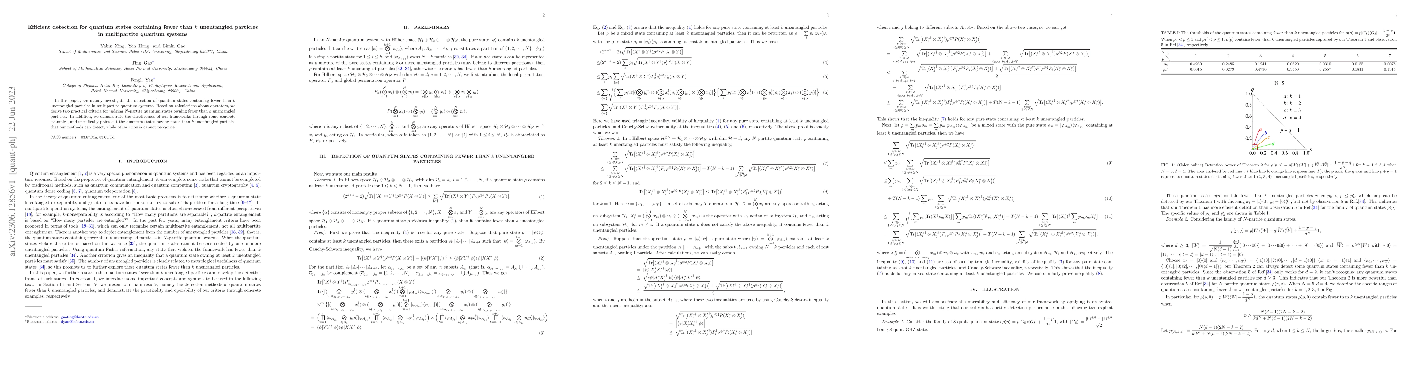 Thumbnail for Efficient detection for quantum states containing fewer than $k$
  unentangled particles in multipartite quantum systems