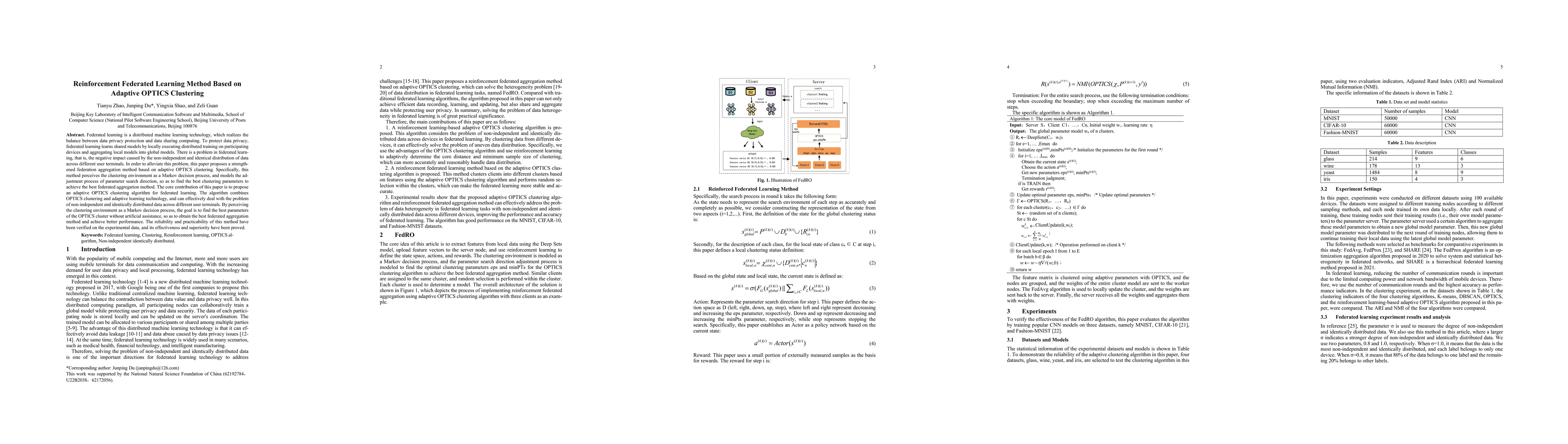 Thumbnail for Reinforcement Federated Learning Method Based on Adaptive OPTICS
  Clustering