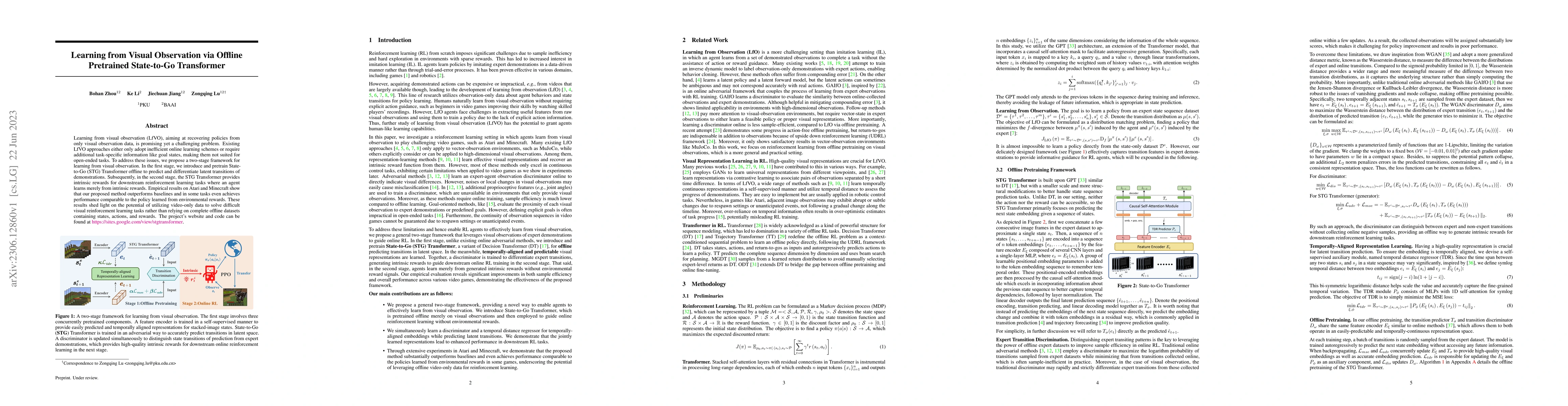 Thumbnail for Learning from Visual Observation via Offline Pretrained State-to-Go
  Transformer