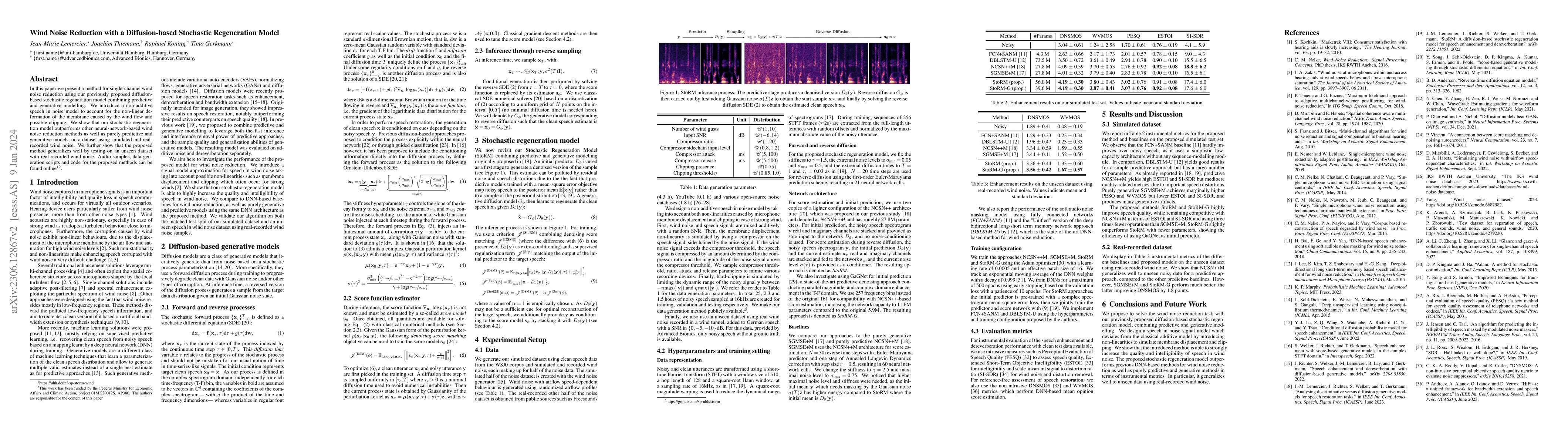 Thumbnail for Wind Noise Reduction with a Diffusion-based Stochastic Regeneration
  Model