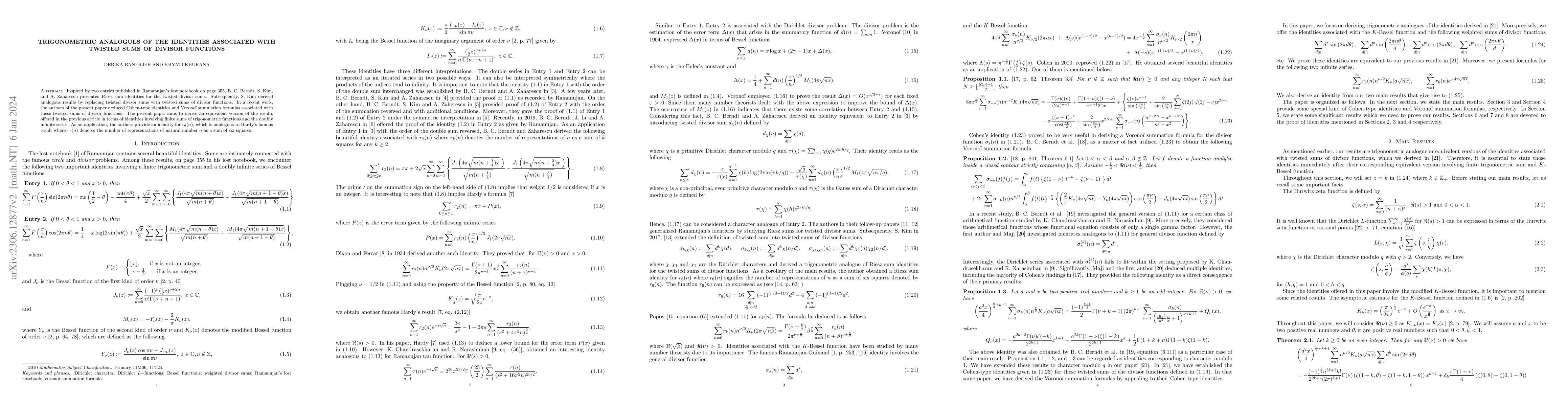 Thumbnail for Trigonometric analogue of the identities associated with twisted sums of
  divisor functions