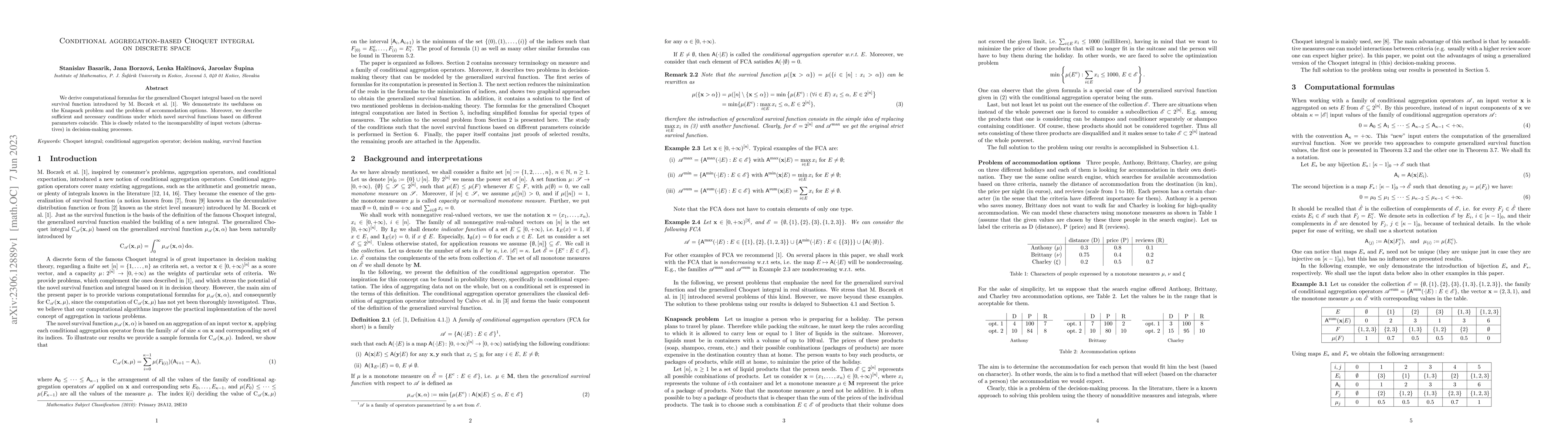 Thumbnail for Conditional aggregation-based Choquet integral on discrete space