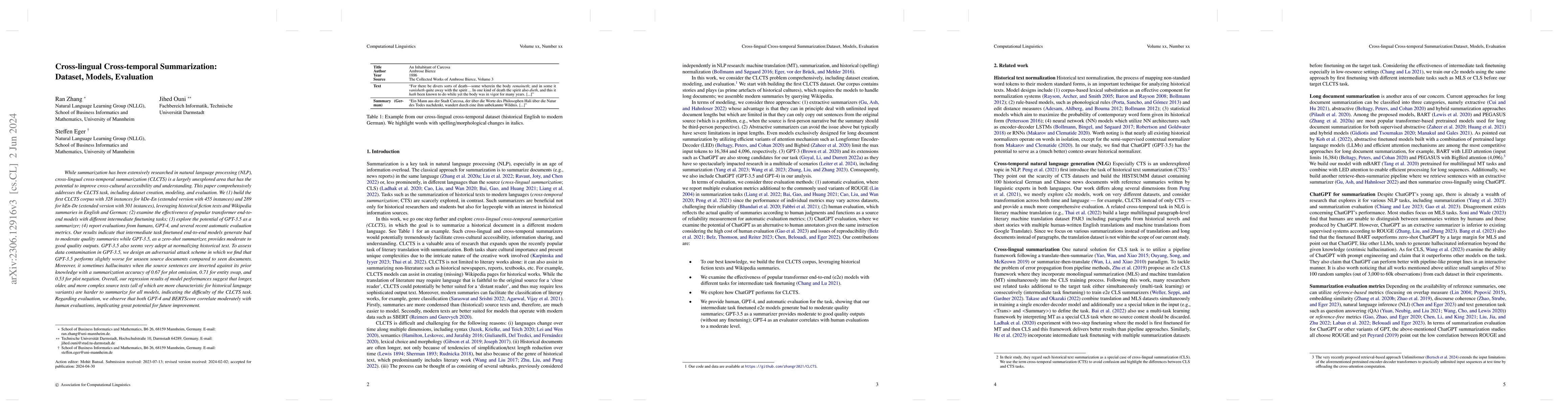 Thumbnail for Cross-lingual Cross-temporal Summarization: Dataset, Models, Evaluation
