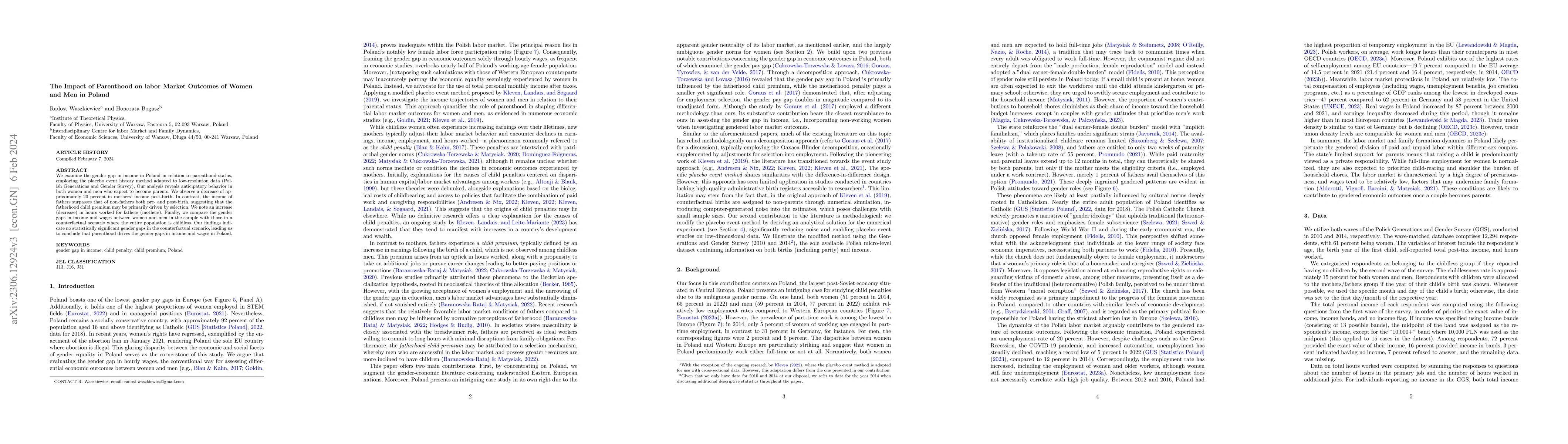 Thumbnail for The Impact of Parenthood on Labour Market Outcomes of Women and Men in
  Poland