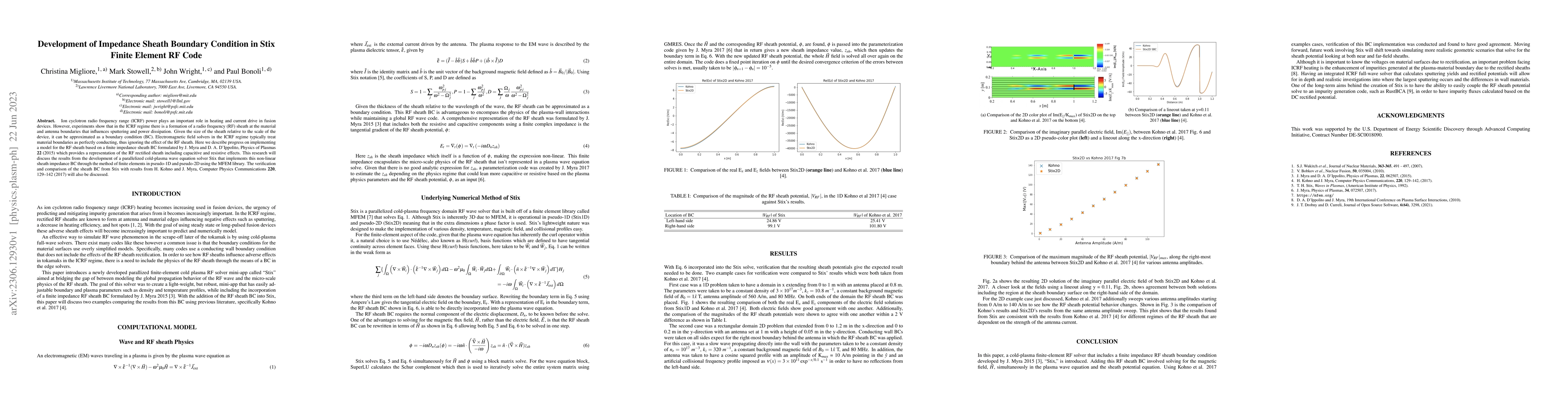 Thumbnail for Development of Impedance Sheath Boundary Condition in Stix Finite
  Element RF Code